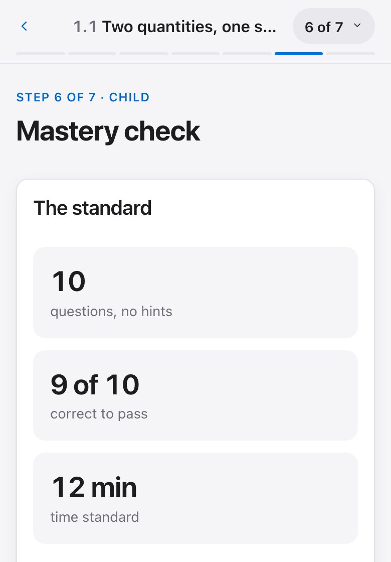 Step 6, Mastery check, as it looks in a lesson